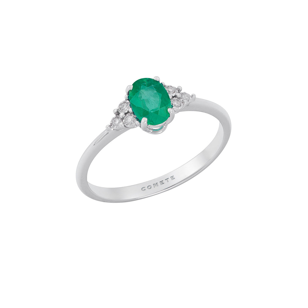 Comete Ring i hvidguld med diamanter og oval smaragd ANB2705S3