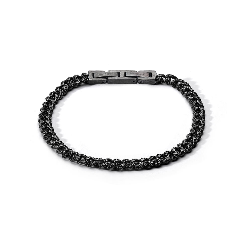 Comete armbånd i 925‰ ruthenium sølv, sort PVD stål, sorte zirkoner UBR1291M20