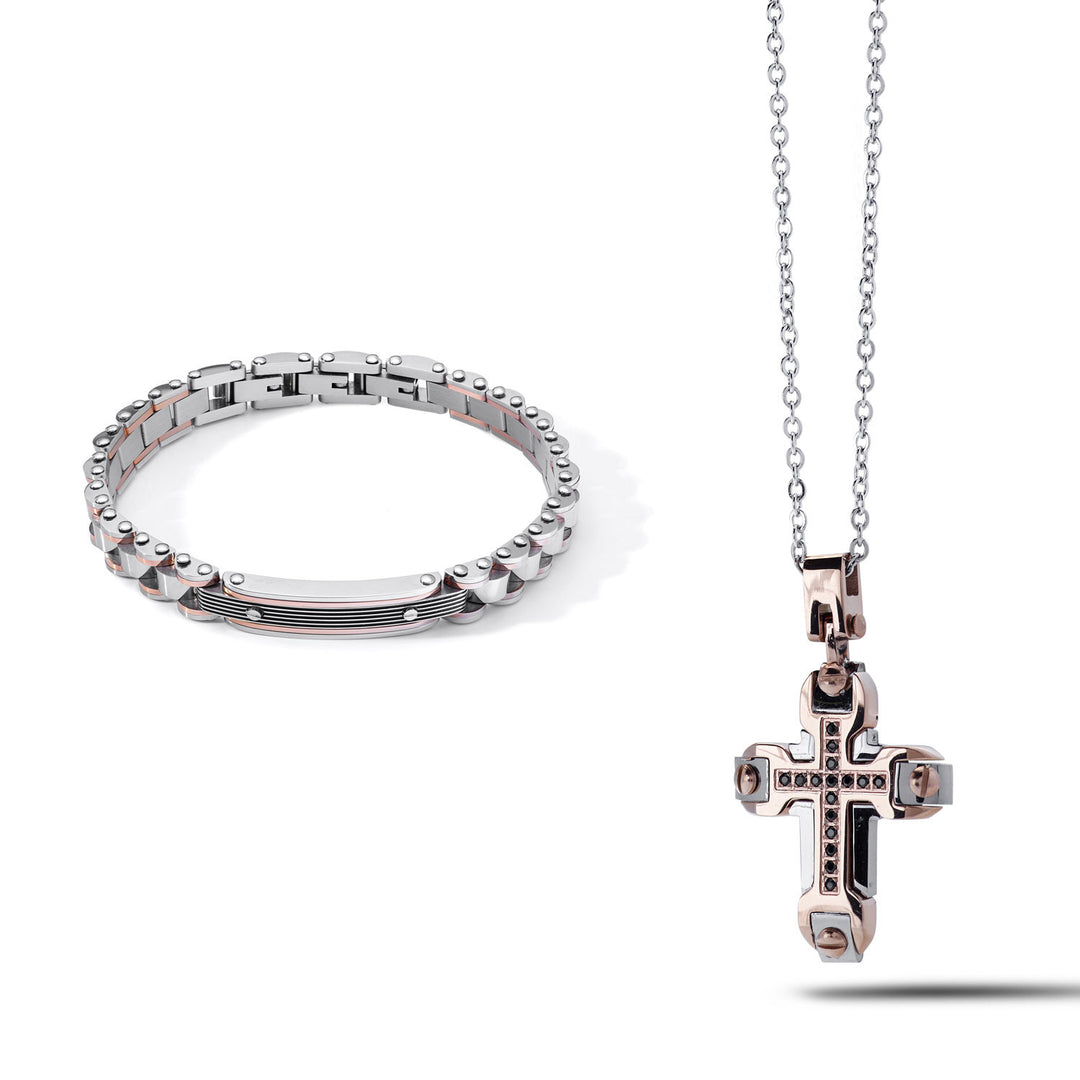 Comete Constellation armbånd og halskæde i pink PVD stål og zirkoner KIT7091027