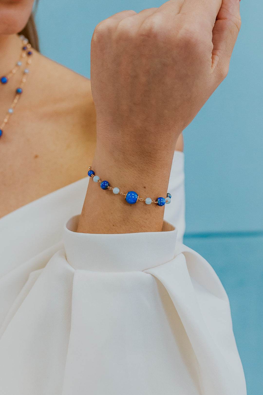 Comete Armbånd 925‰ Sølv med Akvamarin, Lapis, farvet Quartz BRA269