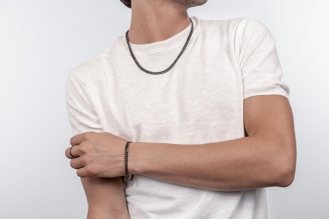 Comete armbånd i 925‰ ruthenium sølv, sort PVD stål, sorte zirkoner UBR1291M20