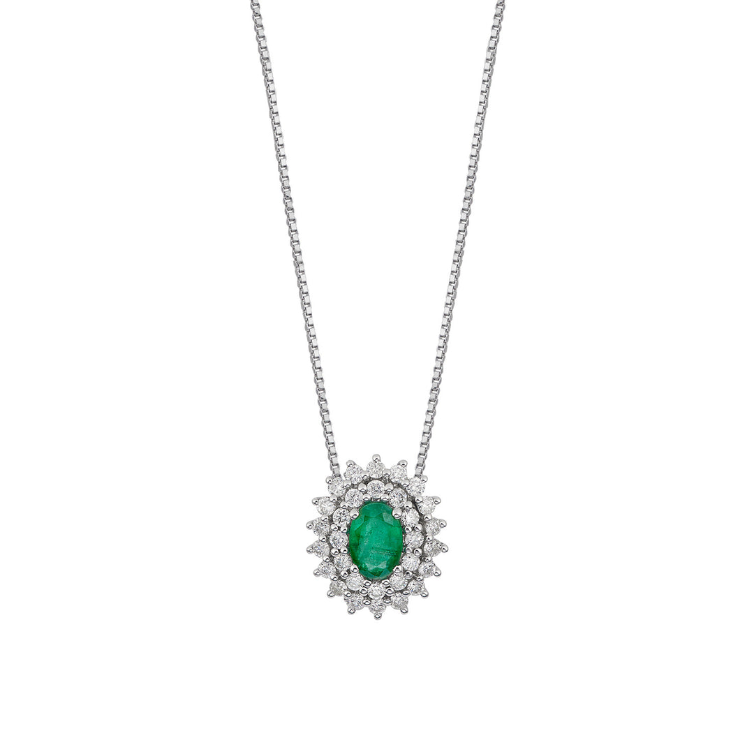 Comete halskæde i guld og hvide diamanter, Oval Emerald GLB1663