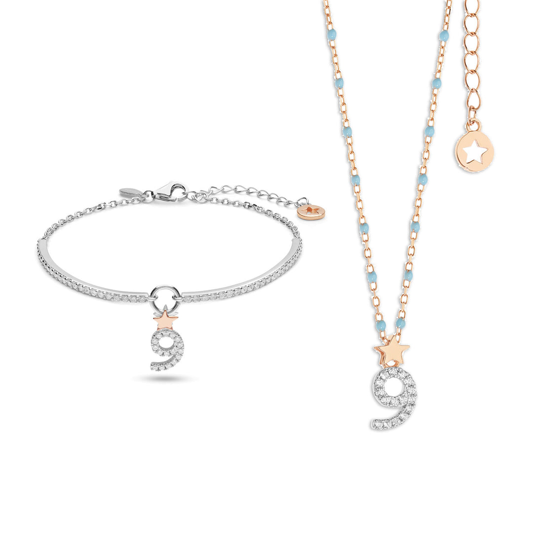 Comete Halskette und Armband in Silber Nummer 9 KIT207211