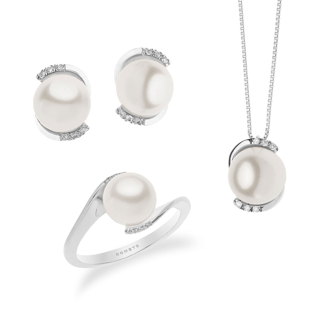 Comete halskæde, ring og øreringe Perler i guld og diamanter KIT545380679