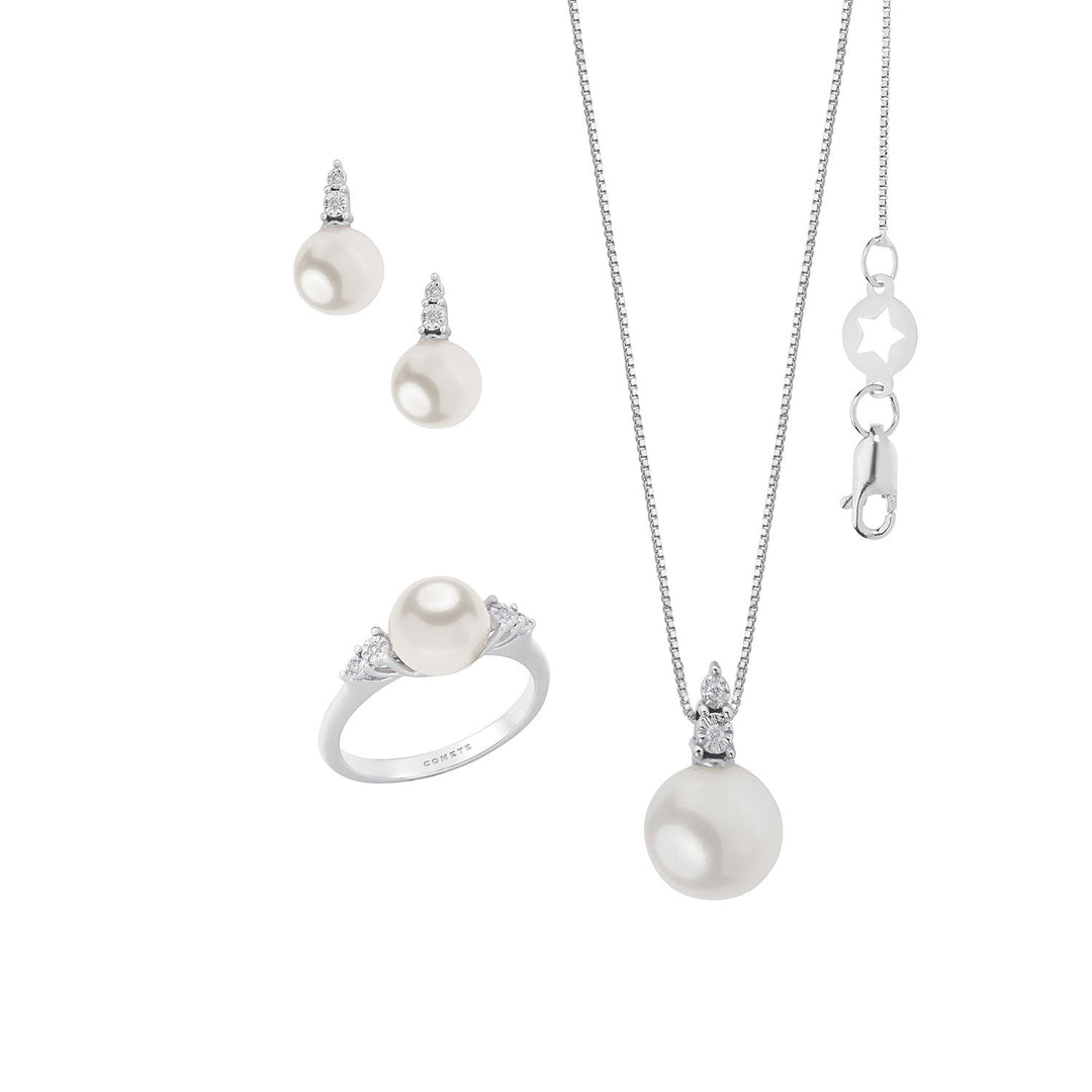 Comete Ring, halskæde og øreringe i perle i hvidguld og diamanter KIT631413767
