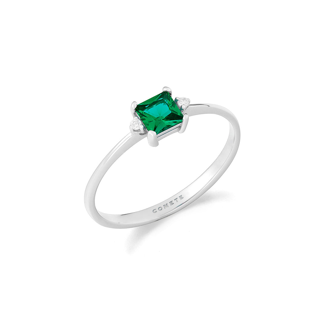 Comete Ring i hvidguld med diamanter og smaragd carrè ANB2708