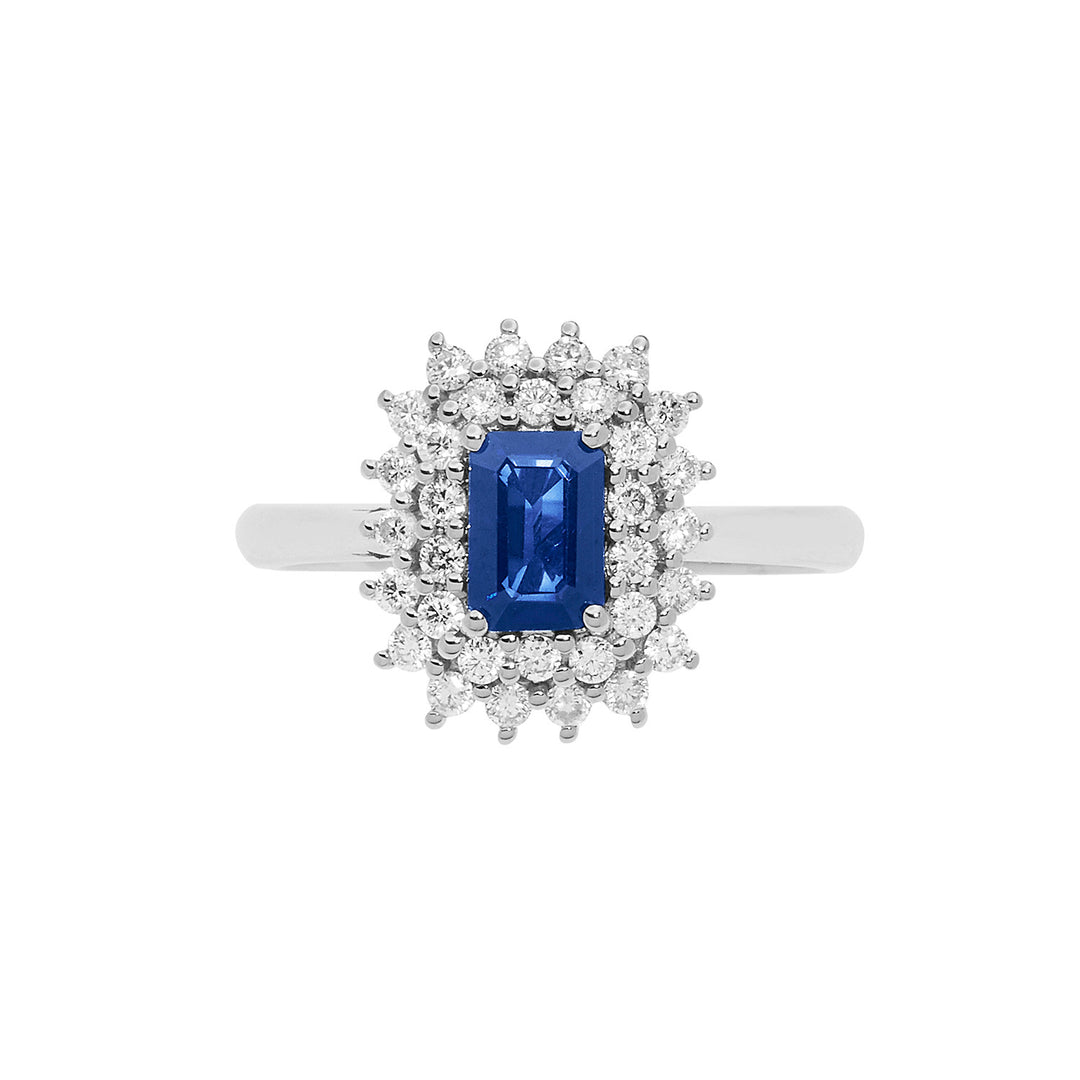 Comete guldring med diamanter og ottekantet safir ANB 2623