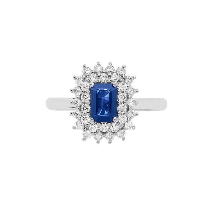 Comete guldring med diamanter og ottekantet safir ANB 2623