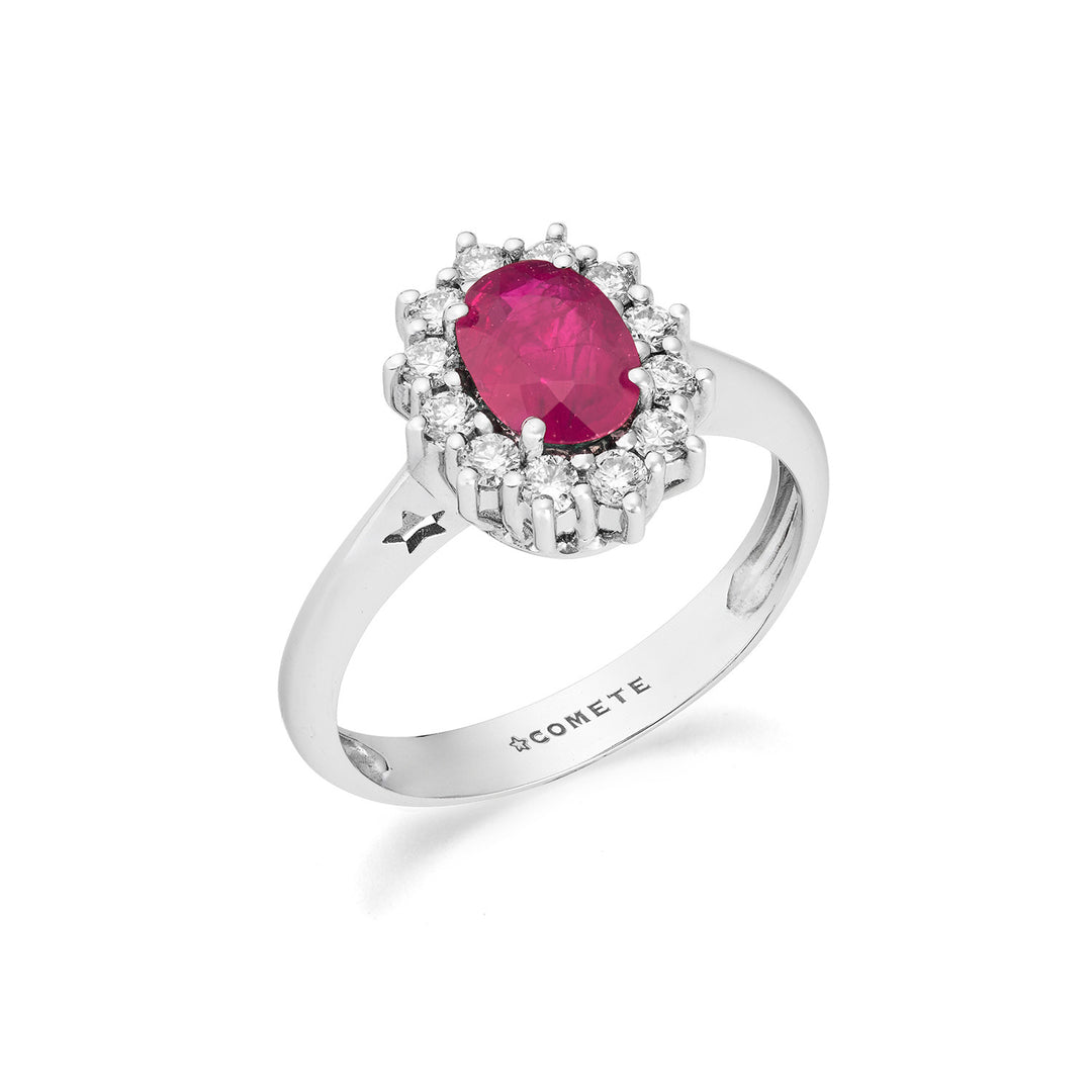 Comete Hvidguldsring med diamanter og oval rubin ANB2746