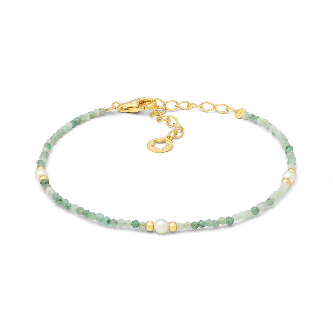 Comete Bracelet in 925‰ gold-plated silver with emerald root and pearls BRA284