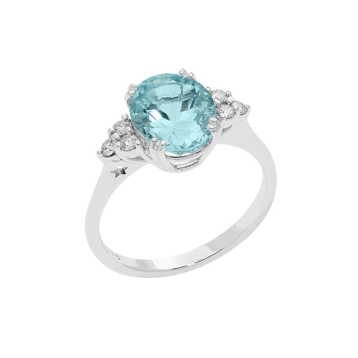Comete guldring med diamanter og akvamarin Oval ANQ336