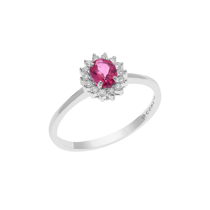 Comete guldring med diamanter og pink topaz oval ANB2595