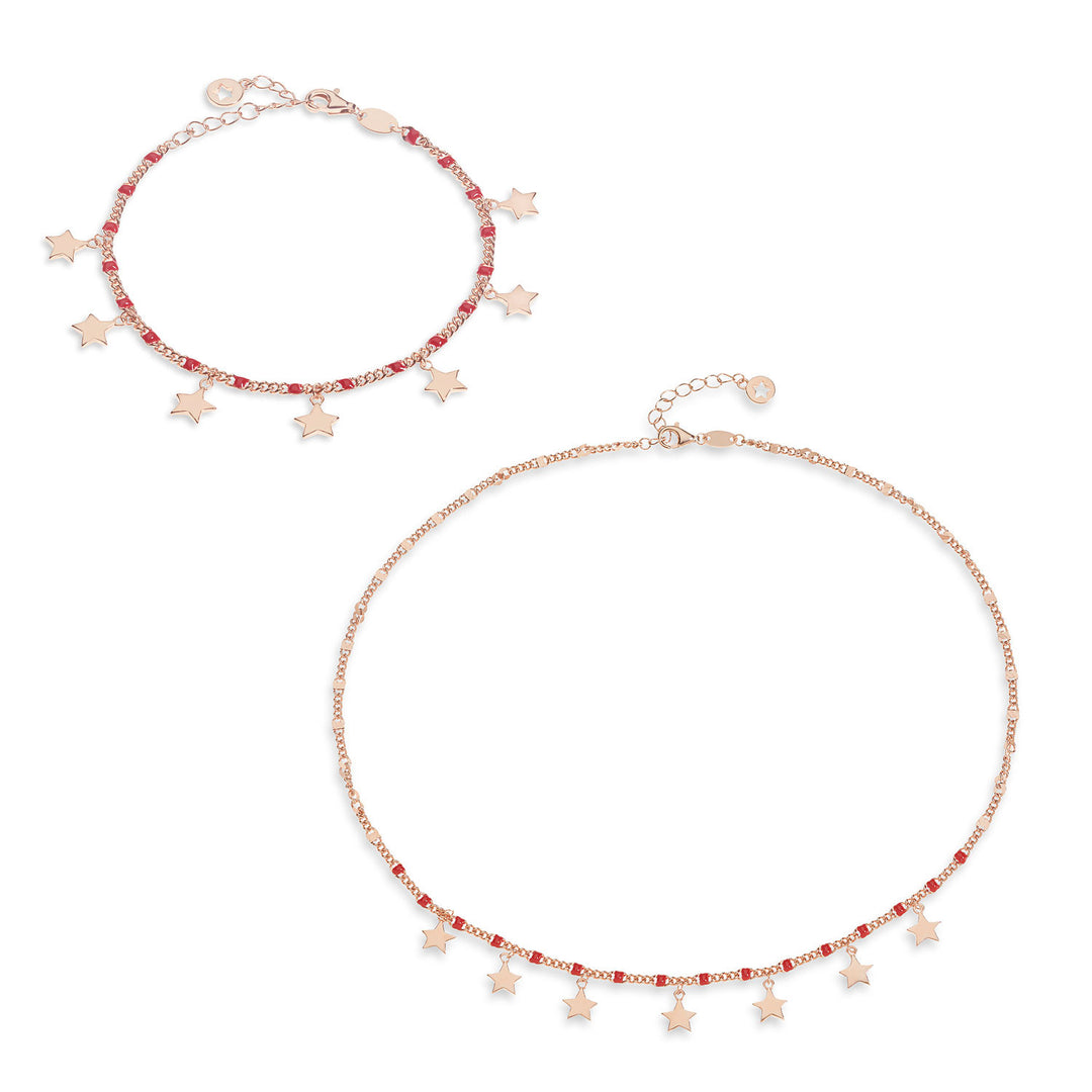 Comete halskæde og armbånd i sølvrød emaljestjerne, Talisman KIT251246
