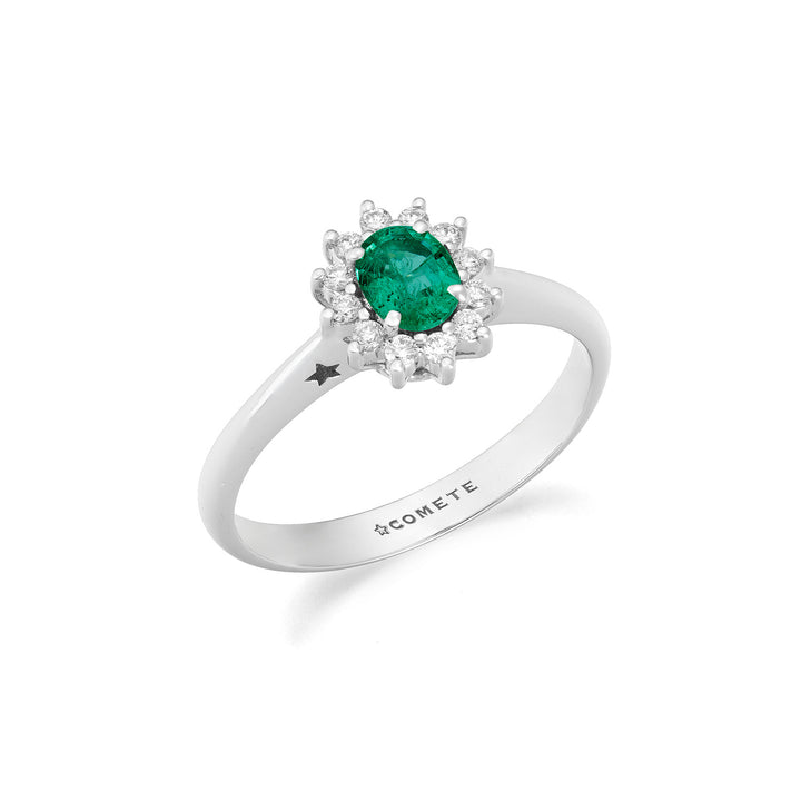 Comete Hvidguldsring med diamanter og oval smaragd ANB2751S3