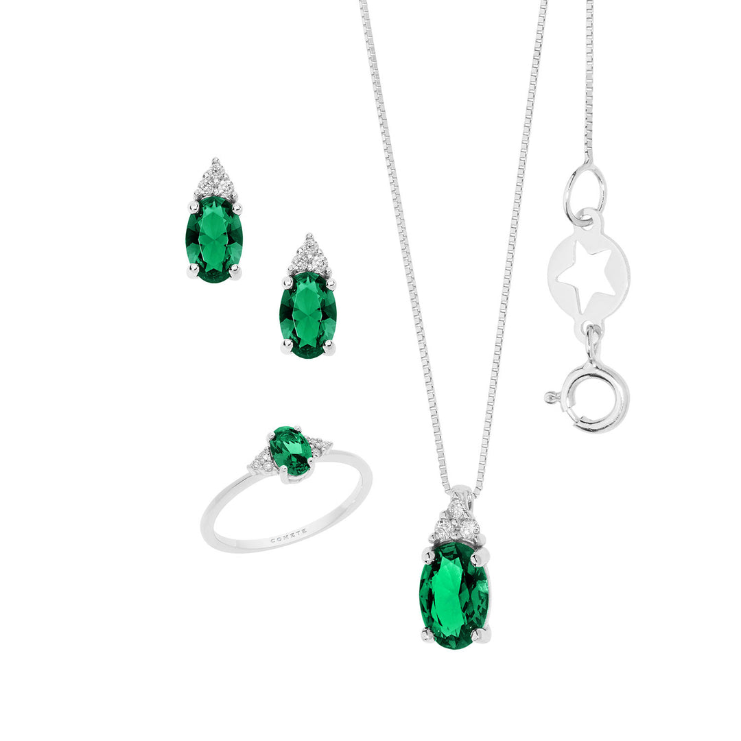 Comete halskæde, ring og øreringe i oval smaragd, guld og diamanter KIT161726541071
