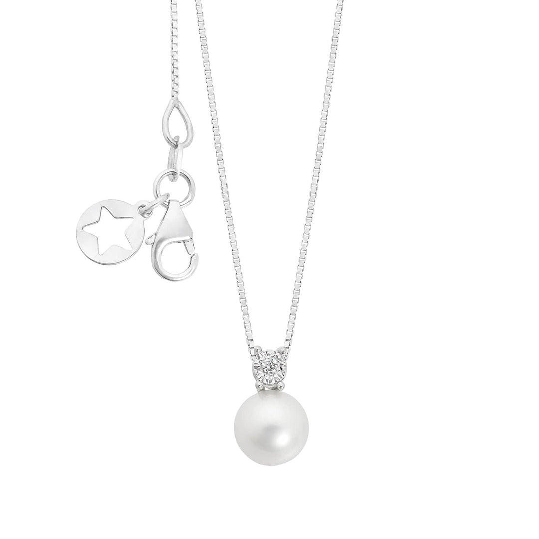 Comete-Halskette aus 375‰ Weißgold mit weißem Diamant und Zuchtperle KGLP003