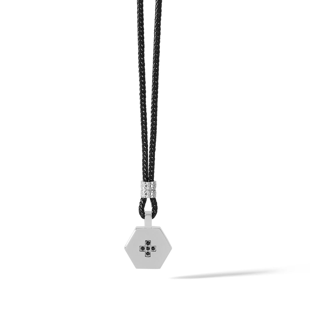 Comete Hexagonal choker i stål og sort ledning UGL617