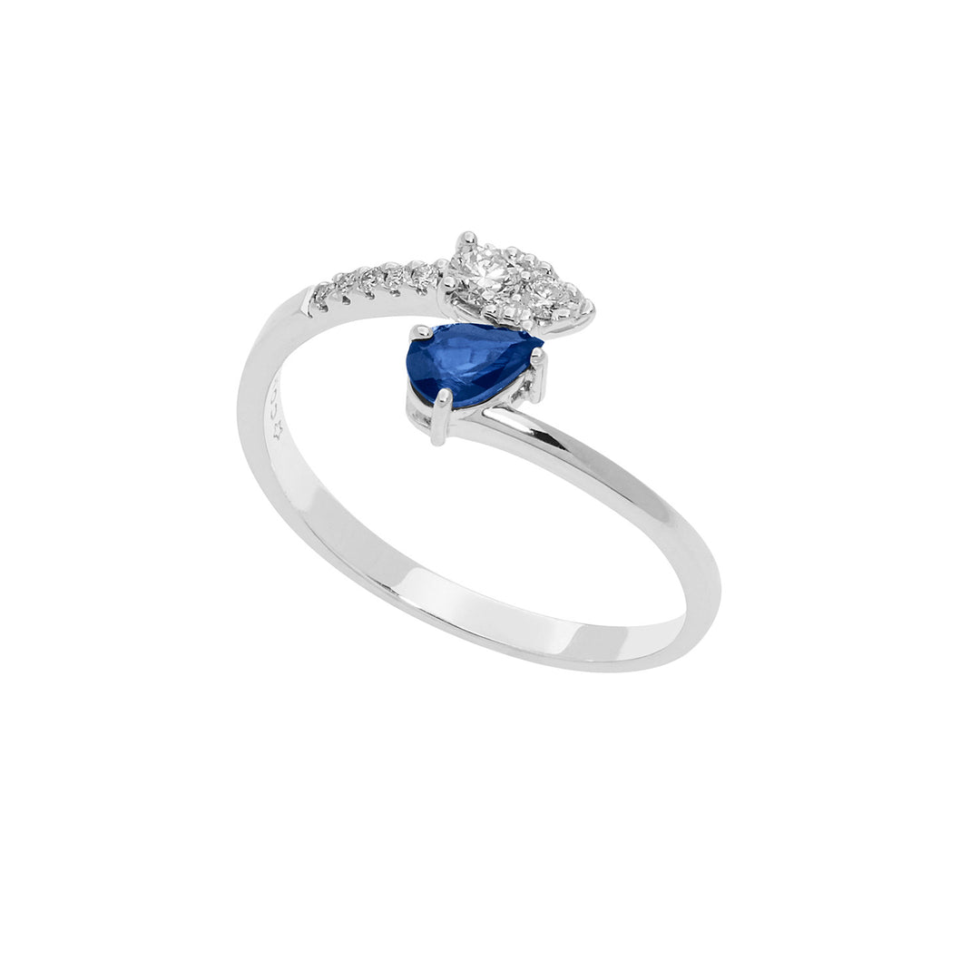 Comete guldring med diamanter og safirdråbe ANB2631