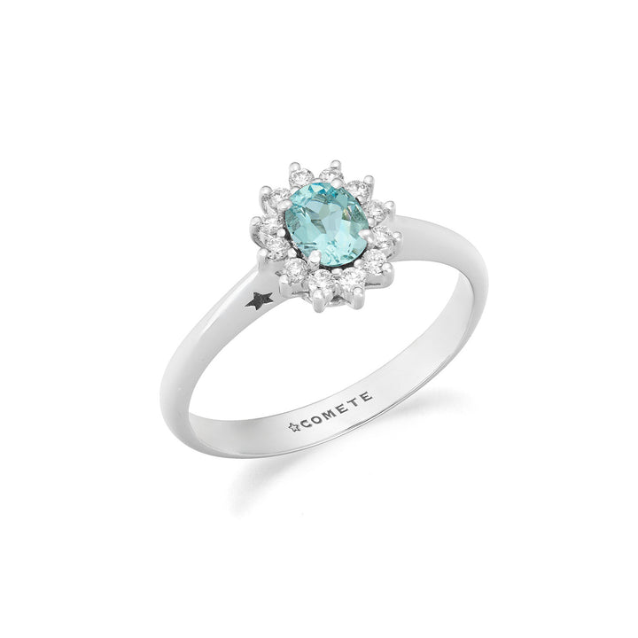Comete guldring med diamanter och akvamarin oval ANQ360