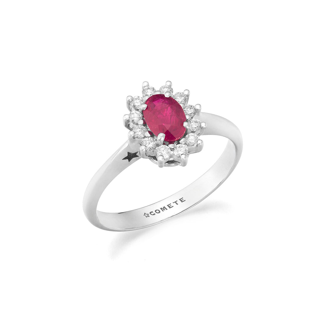 Comete Vitguldsring med diamanter och oval rubin ANB2748