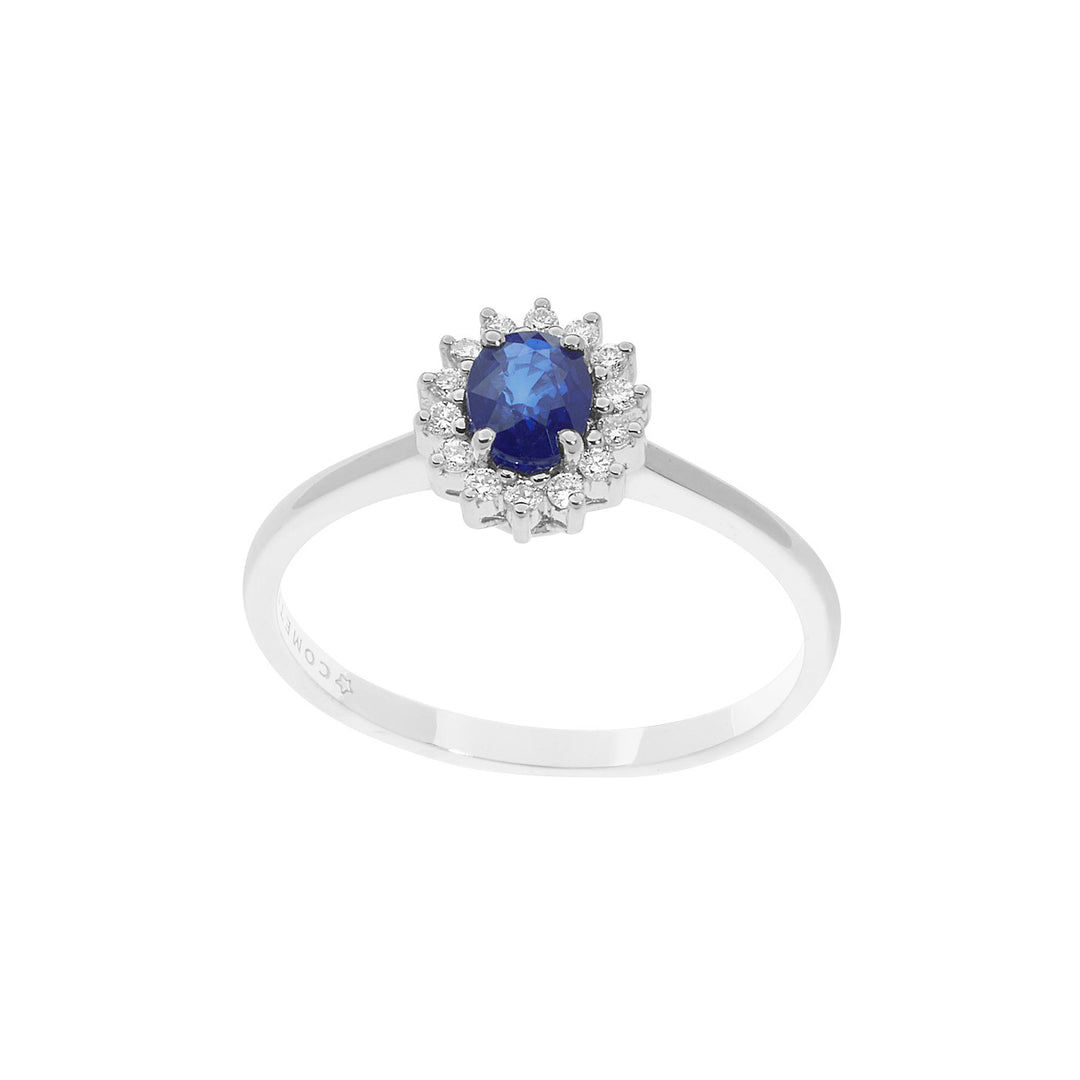 Comete-Ring aus Gold, Diamanten und ovalem blauem Saphir ANB 2572