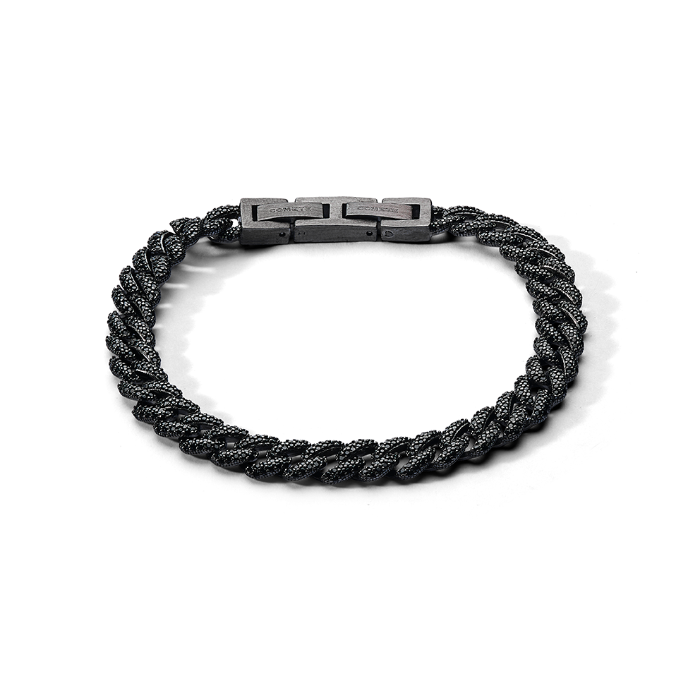 Comete armband i 925‰ ruteniumsilver, svart PVD-stål med svarta zirkoner UBR1294M20