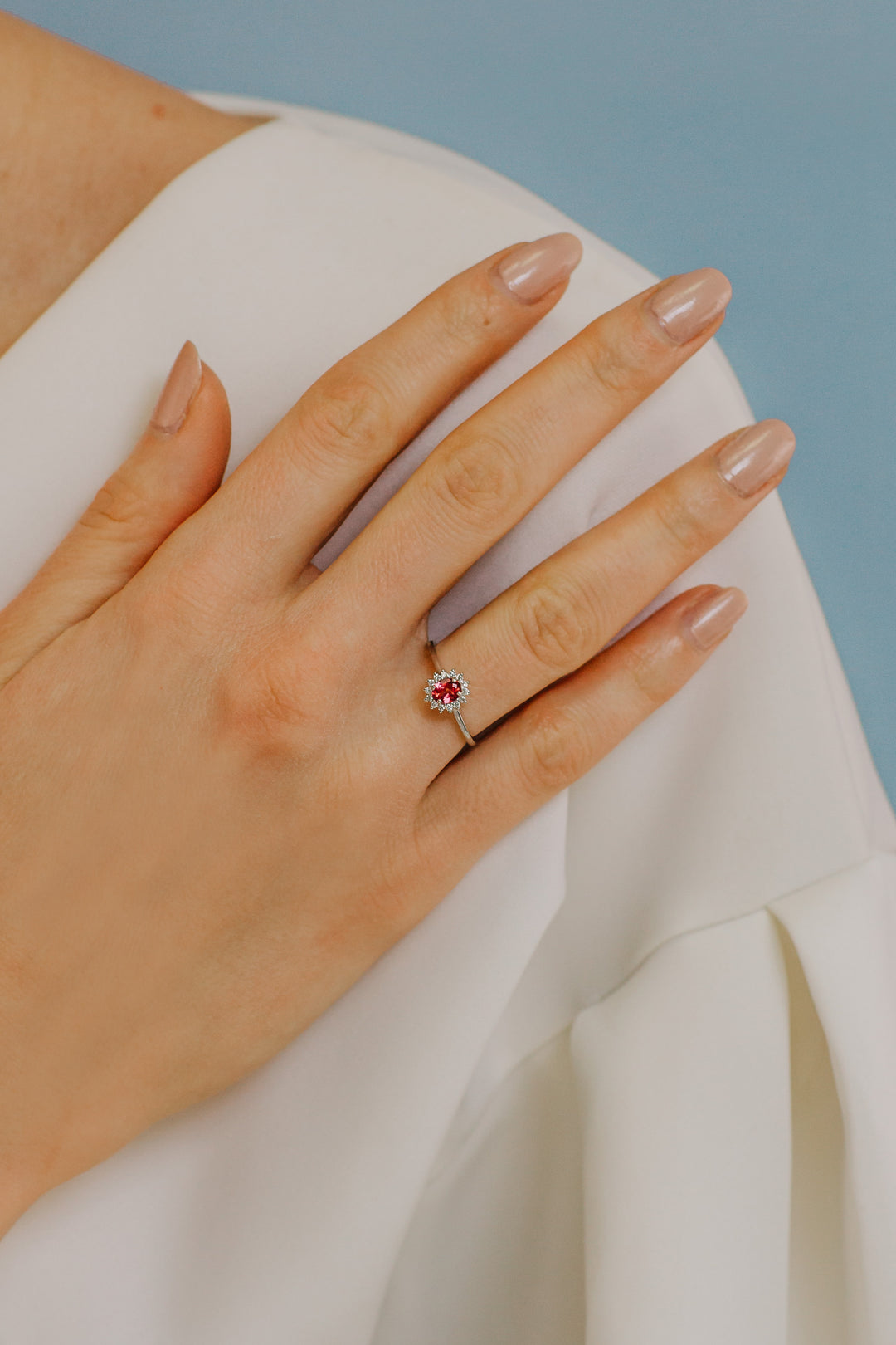 Comete guldring med diamanter og pink topaz oval ANB2595