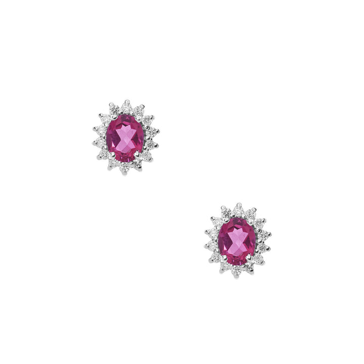 Comete ovale guldøreringe med diamanter og lyserøde topaser ORB1037