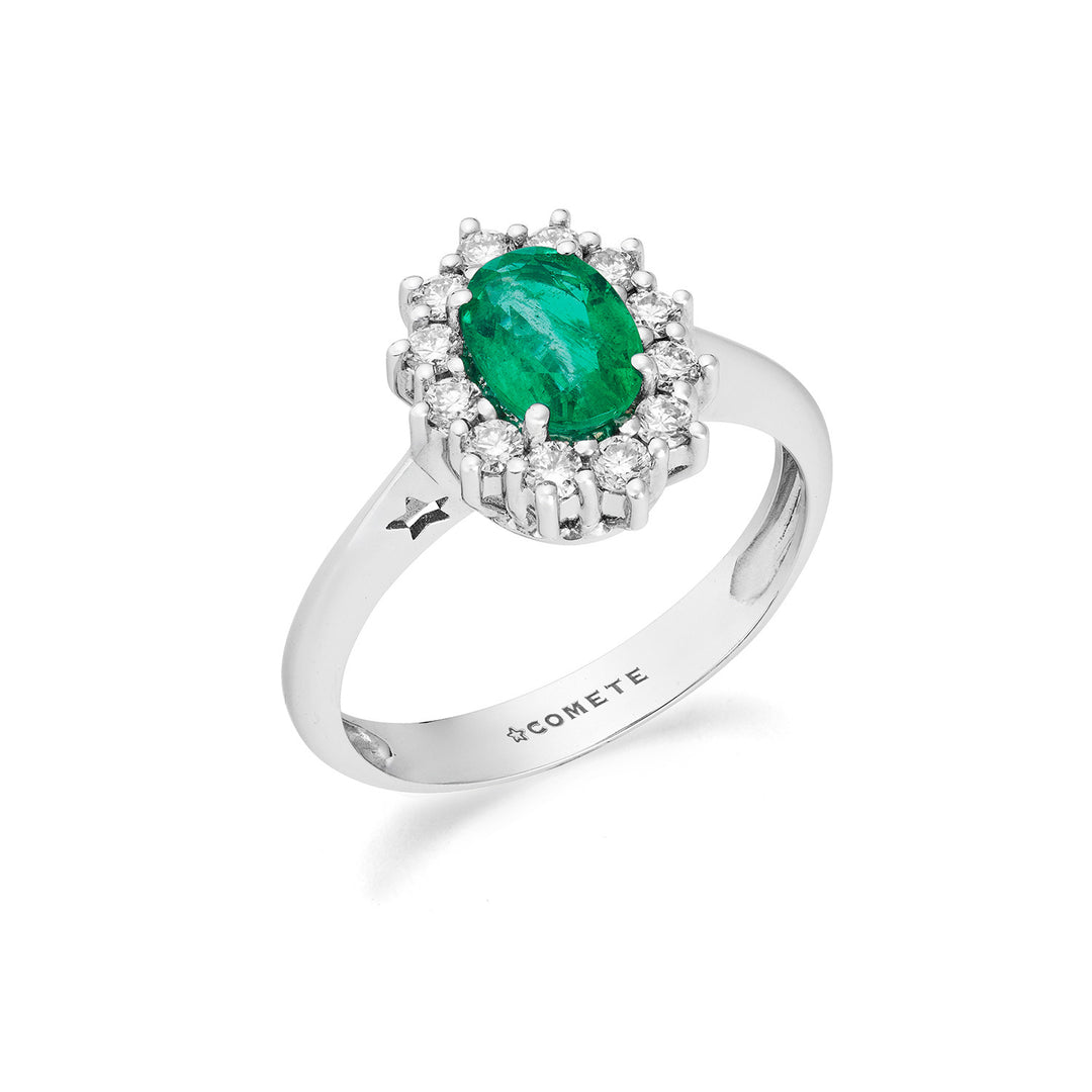 Comete Hvidguldsring med diamanter og oval smaragd ANB2750S3