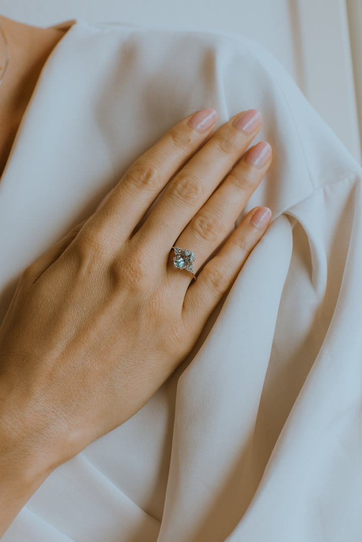Comete guldring med diamanter og akvamarin Oval ANQ336