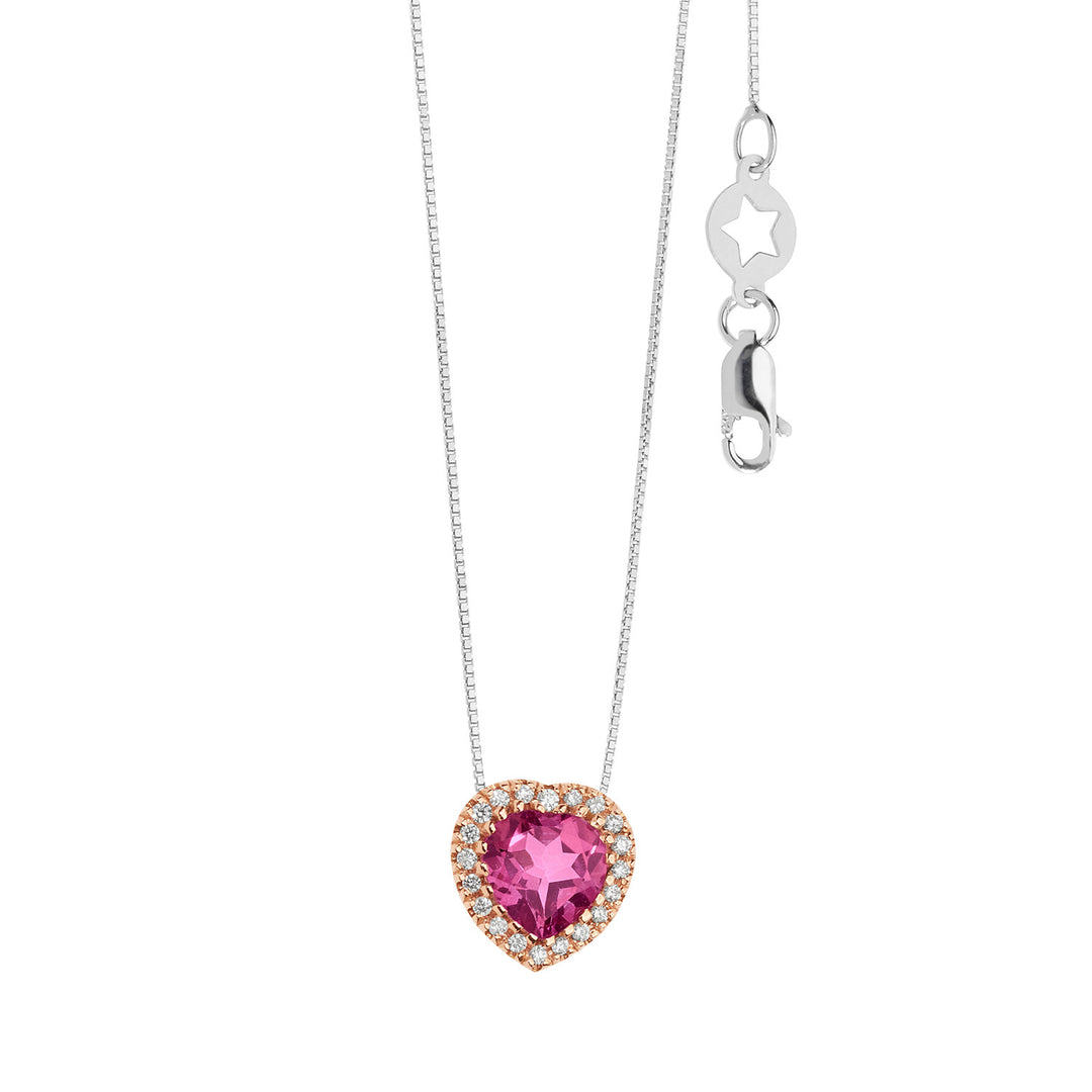 Comete halskæde i guld, diamanter og pink topaz hjerte GLB1578