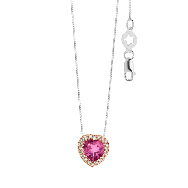 Comete halskæde i guld, diamanter og pink topaz hjerte GLB1578