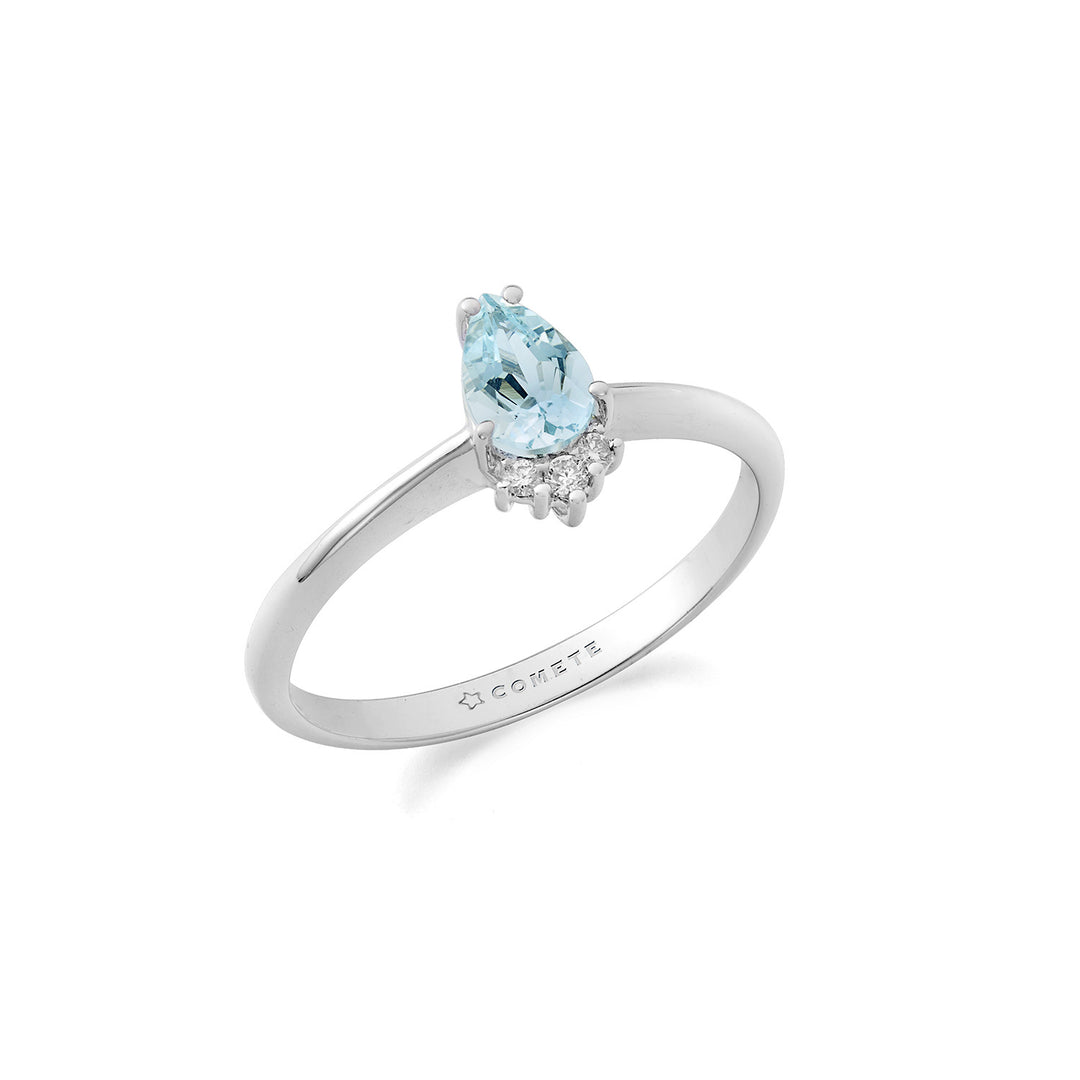 Comete Ring 750‰ guld, diamanter og akvamarin drop ANQ359