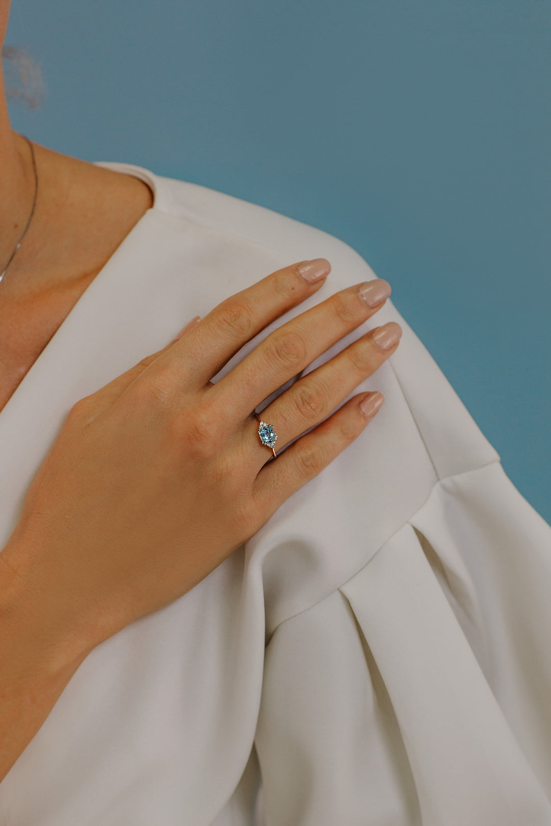 Comete guldring med diamanter og akvamarin gammel slebet ANQ308