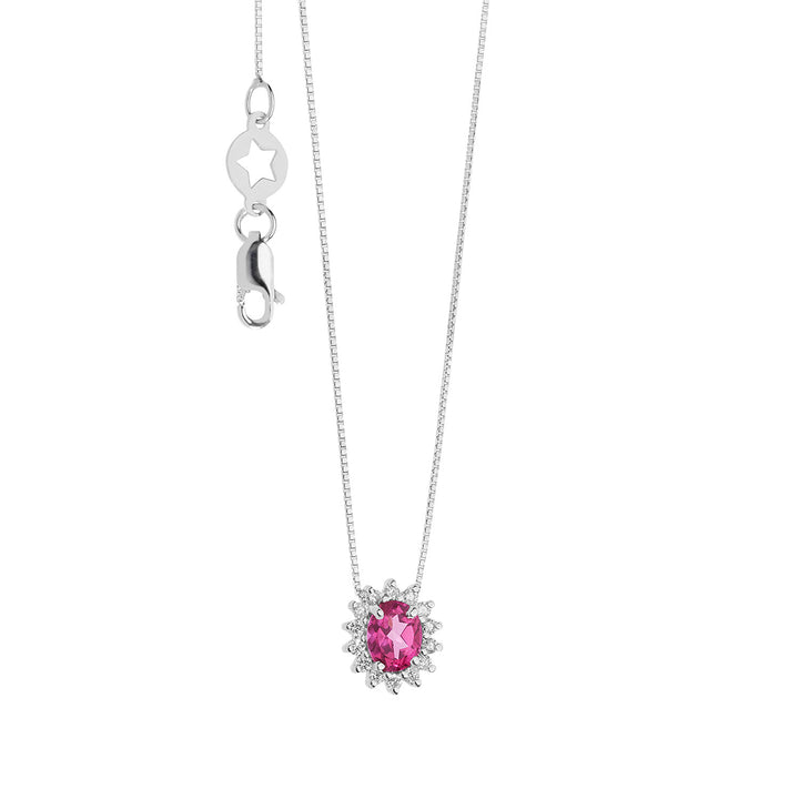 Comete halskæde i guld, diamanter og oval pink topaz GLB1581