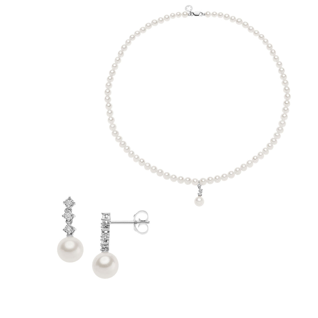 Comete choker- og perletrådsøreringe med guld- og diamanttrilogi KIT324740