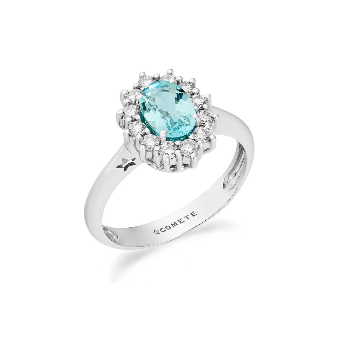 Comete guldring med diamanter och oval akvamarin ANQ361