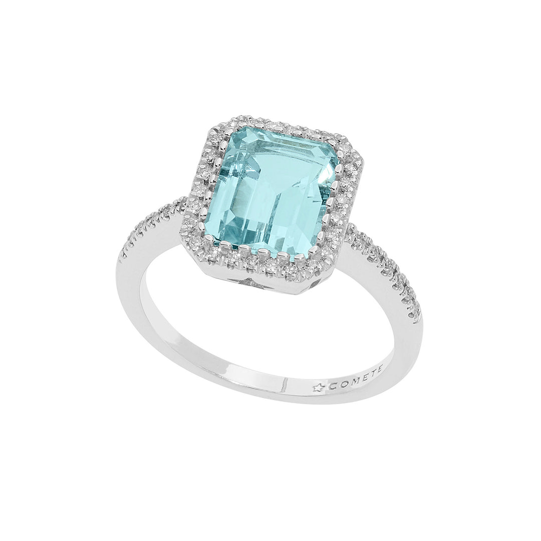 Comete guldring med diamanter og ottekantet akvamarin ANQ339