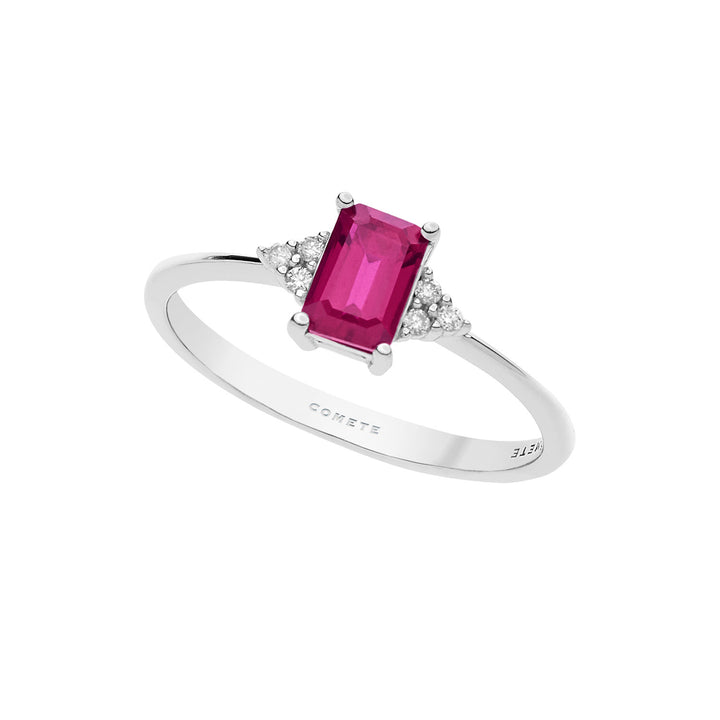 Comete guldring med diamanter og ottekantet rubin ANB2357