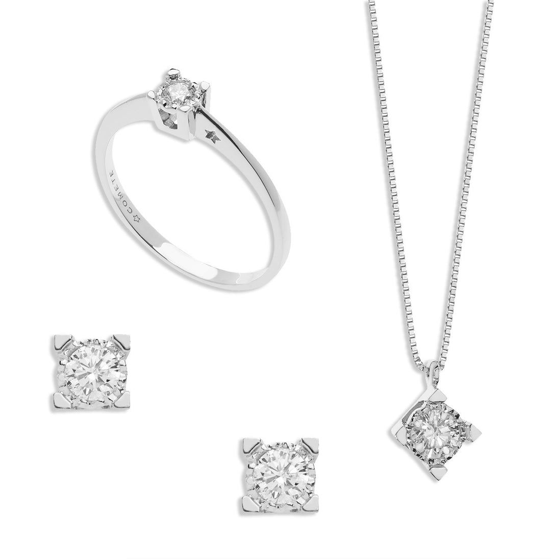 Comete Solitaire, halskæde og øreringe i guld og diamant KIT153525981004