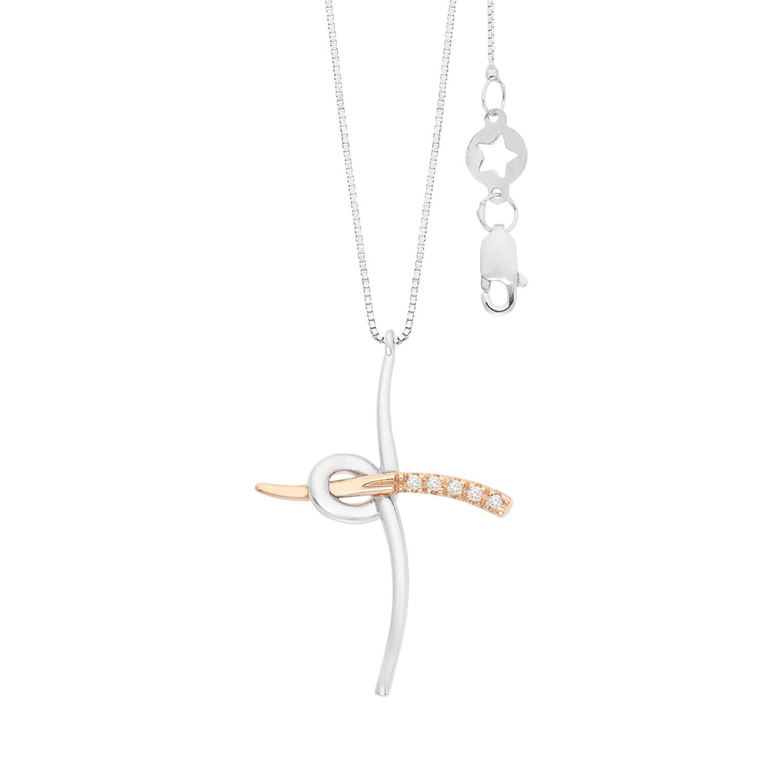 Comete Cross Halsband i 750‰ vitt och roséguld och vita diamanter GLB1712