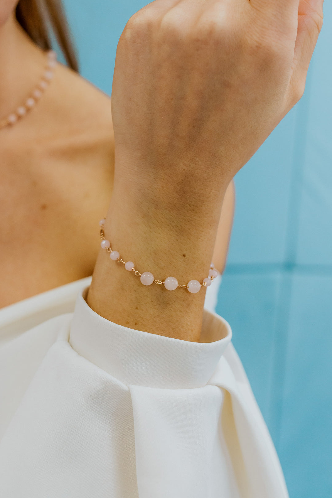 Comete Armbånd 925‰ Sølv med Rose Quartz og farvet Jade BRA277