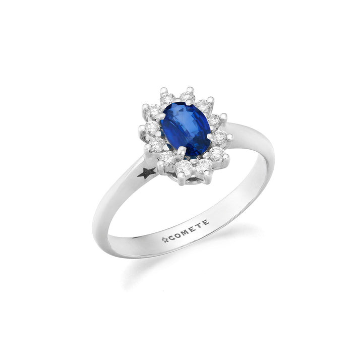 Comete Vitguldsring med diamanter och oval safir ANB2743