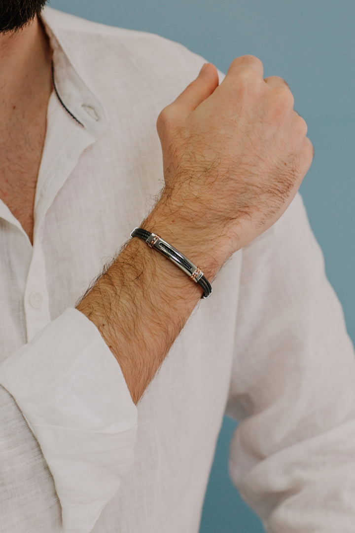 Comete UBR960 sort stål og PVD kabel armbånd