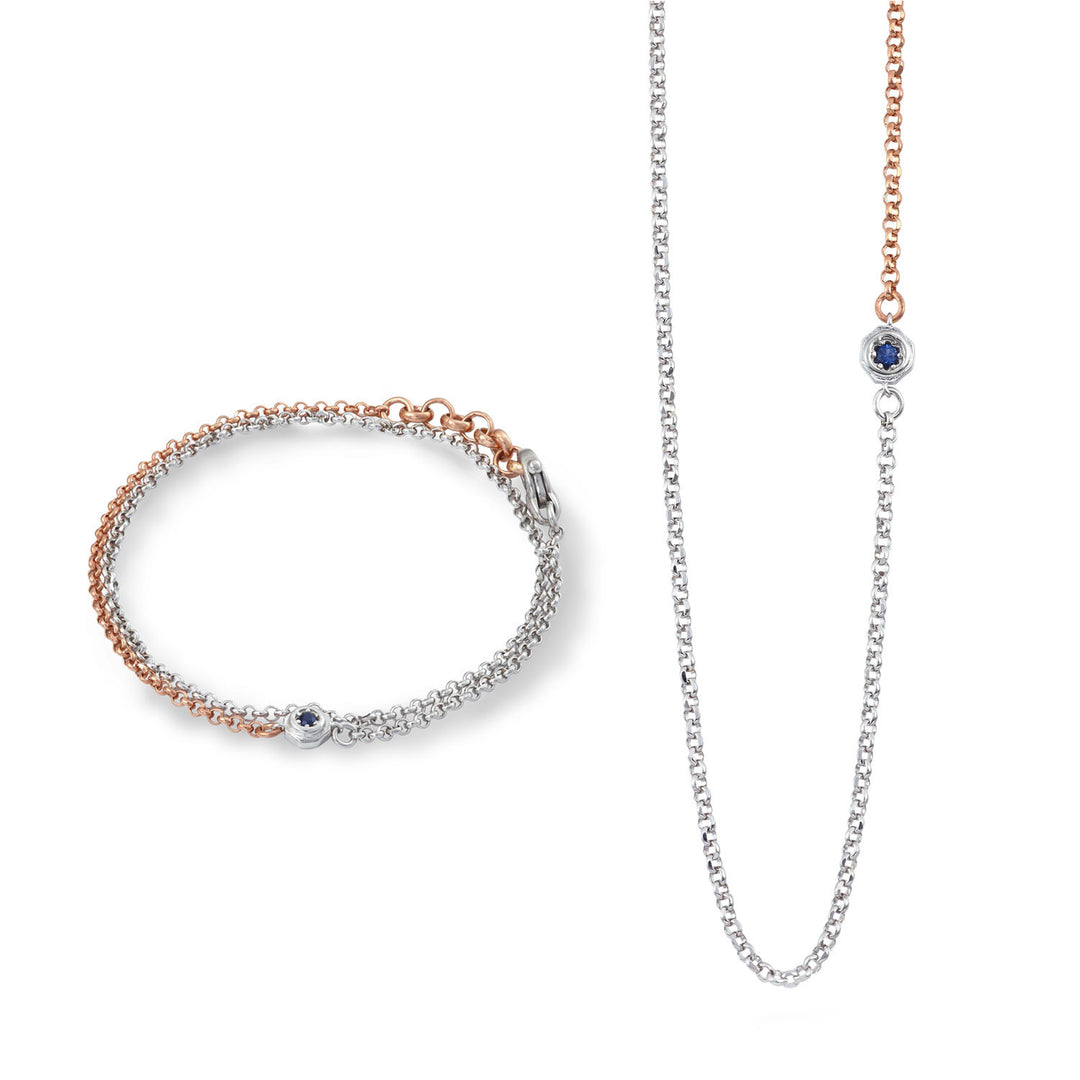 Comete Bluestar Necklace and Bracelet in shiny and rosé silver, blue and white zircon KIT7111044