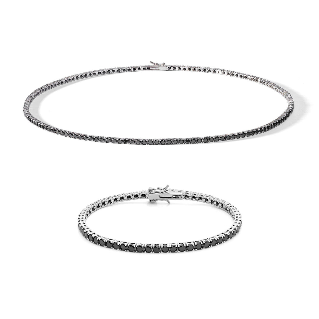 Comete Tennis halskæde og armbånd i sølv med sorte zirkoner KIT738NM42993M19