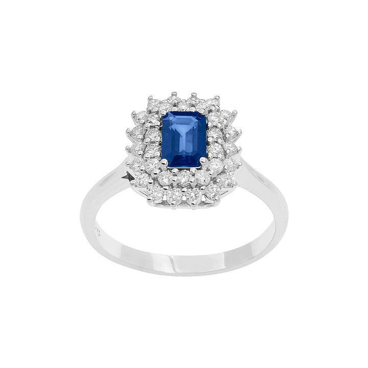 Comete guldring med diamanter og ottekantet safir ANB 2623