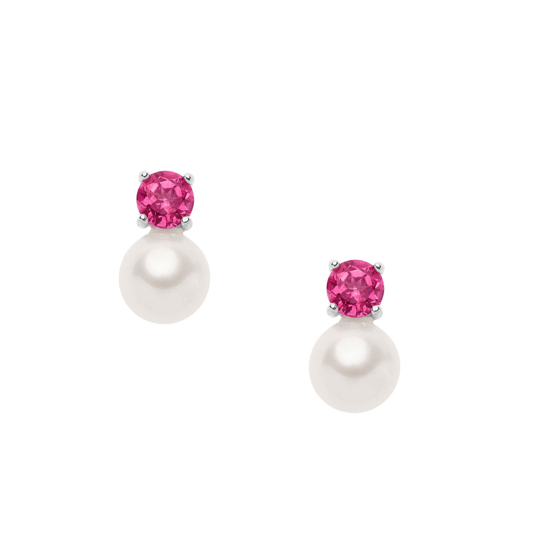 Comete guldøreringe med perler og rund pink topaz ORP749