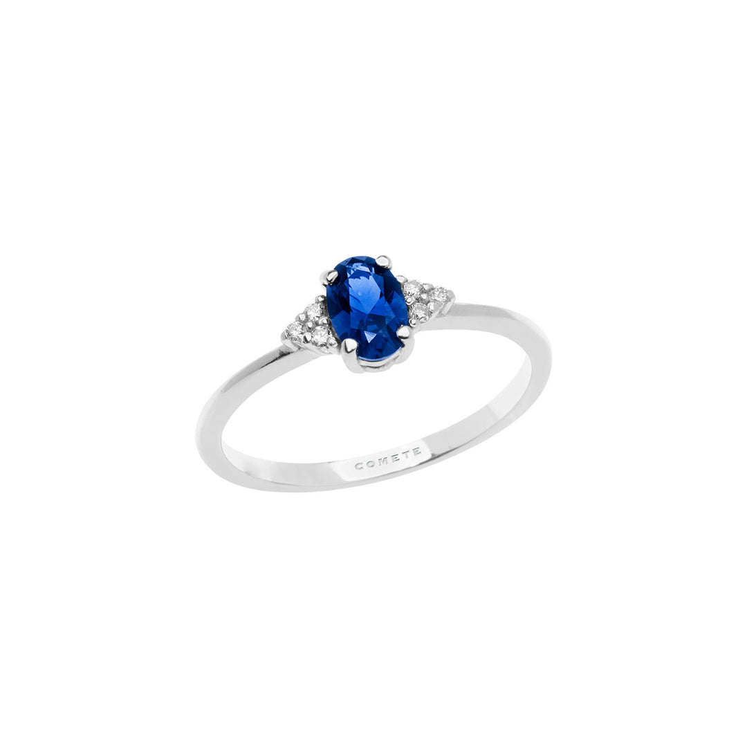 Comete guldring med diamanter og oval safir ANB2652