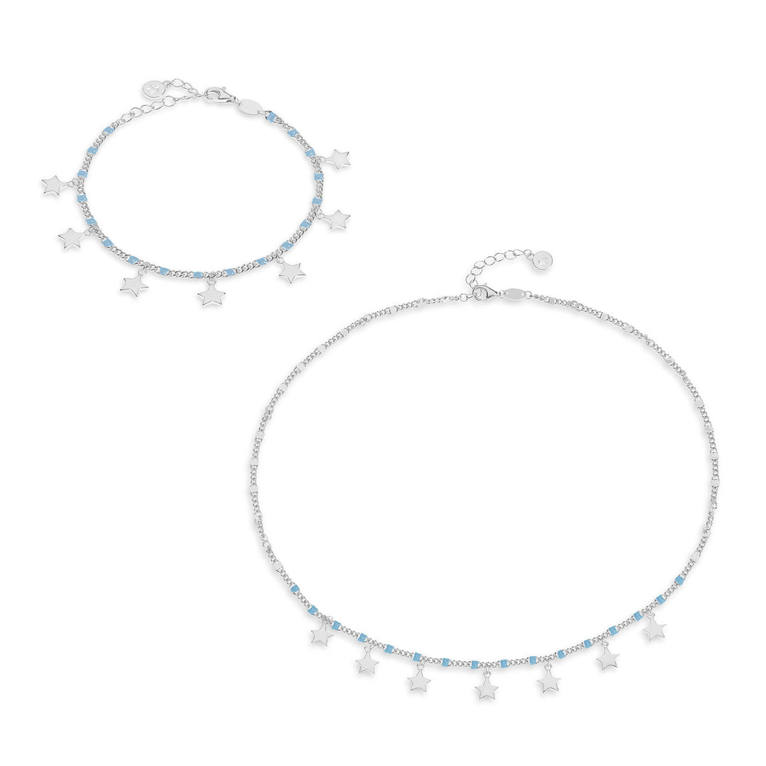 Comete halskæde og armbånd i sølvblå emaljestjerne, Talisman KIT252247